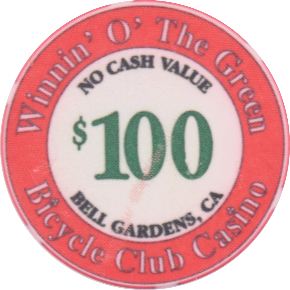 Bicycle Club Casino Bell Gardens California $100 NCV Chip (Winnin' O' The Green Tournament)