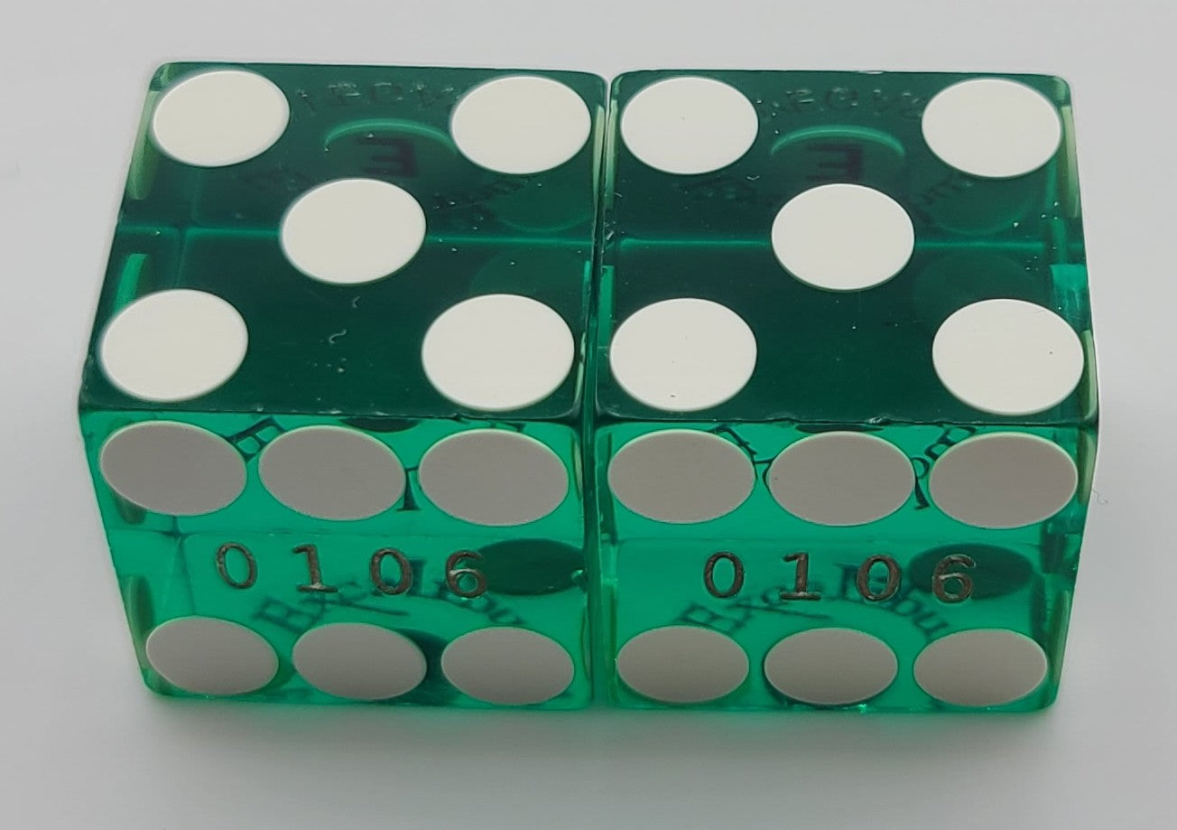 Excalibur Casino Las Vegas Nevada Pair of Used Green Dice Matching Numbers