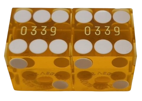 Four Queens Casino Las Vegas Nevada Pair of Used Yellow Matching Numbers Dice