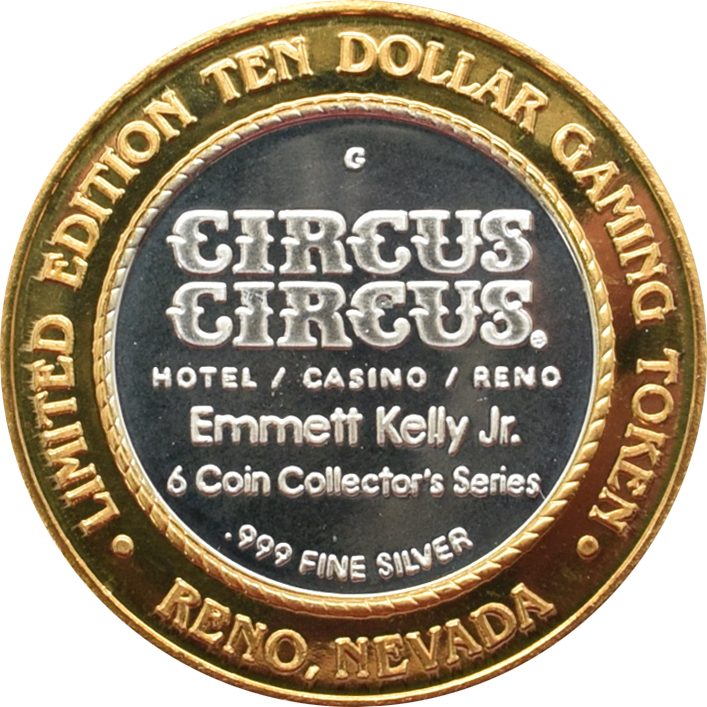 Circus Circus Casino Reno Nevada "Clown with Giraffe" $10 Silver Strike .999 Fine Silver 1998