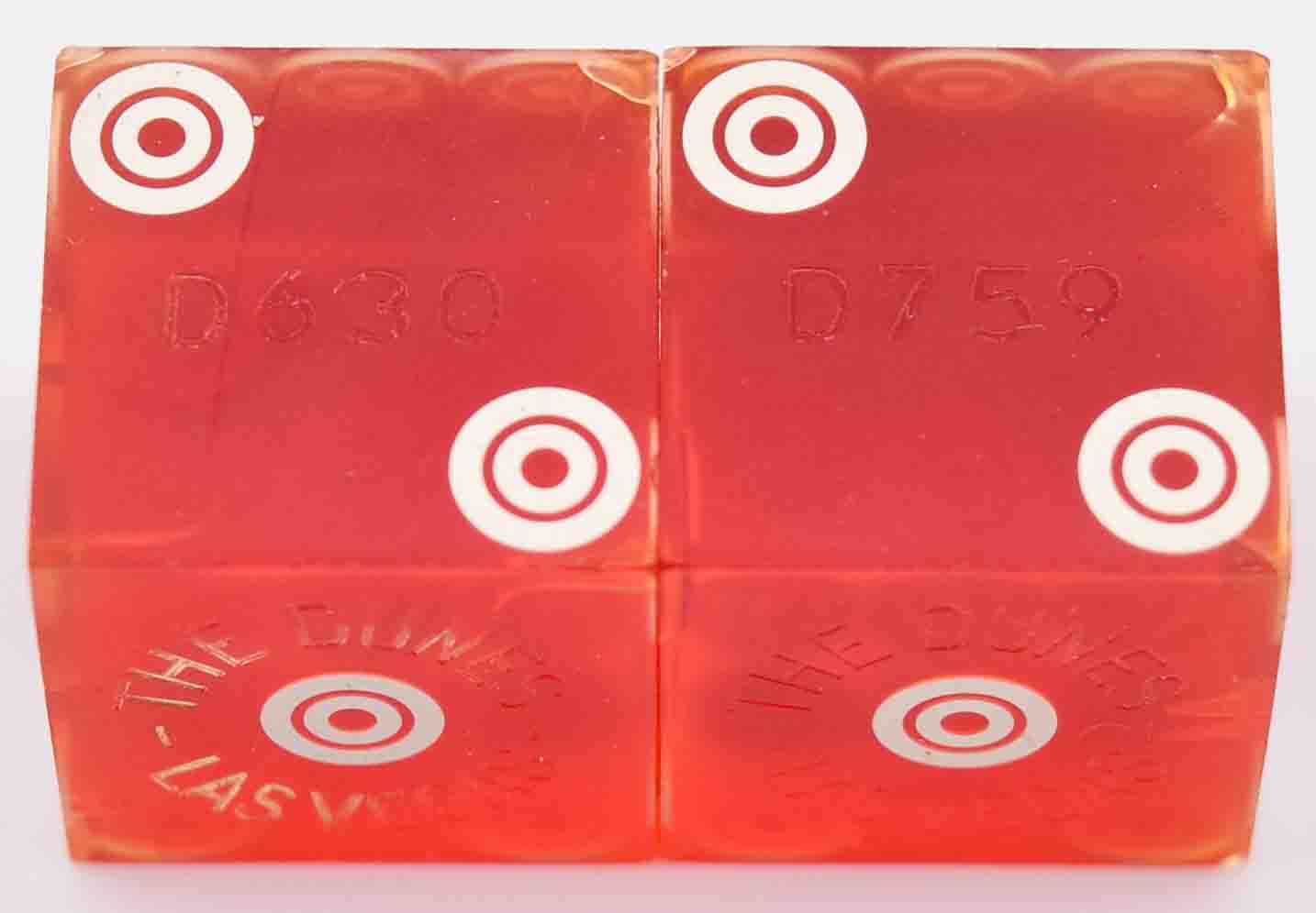 Dunes Hotel and Casino From Las Vegas Nevada Used Red Dice From 1970's, Pair
