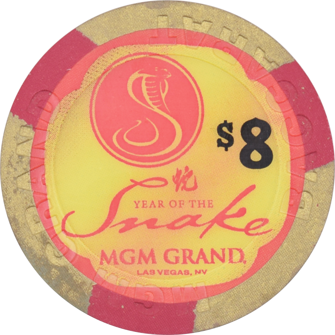 MGM Grand Casino Las Vegas Nevada $8 Year of the Snake 43mm Chip 2013