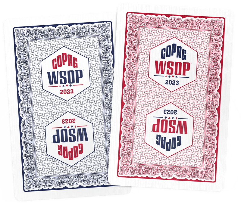 Copag WSOP 2023 Tournament Played 100% Plastic Playing Cards - Narrow Size (Bridge) Blue/Red Double Deck Set