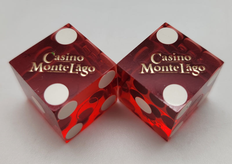 Casino Montelago Henderson Nevada Translucent Red Dice Pair Matching Numbers