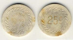 Bank Club Reno 25 cent (off-white 1930s) Chip - Spinettis Gaming