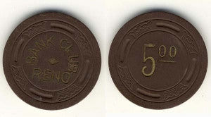 Bank Club Reno $5 (brown 1946) Chiip - Spinettis Gaming - 1