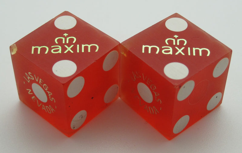 Maxim Hotel and Casino Red Used Dice, One pair 1970's-80's