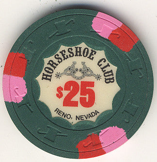 HorseShoe Club $25 green (pnk/red inserts) chip - Spinettis Gaming - 2