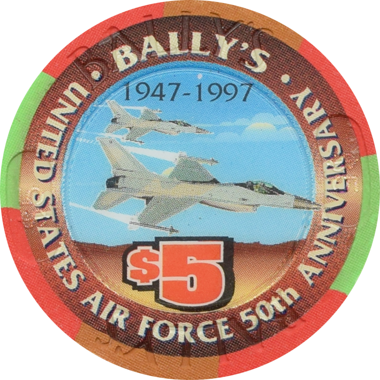 Bally's Casino Las Vegas Nevada $5 F-16 Fighter Chip 1997