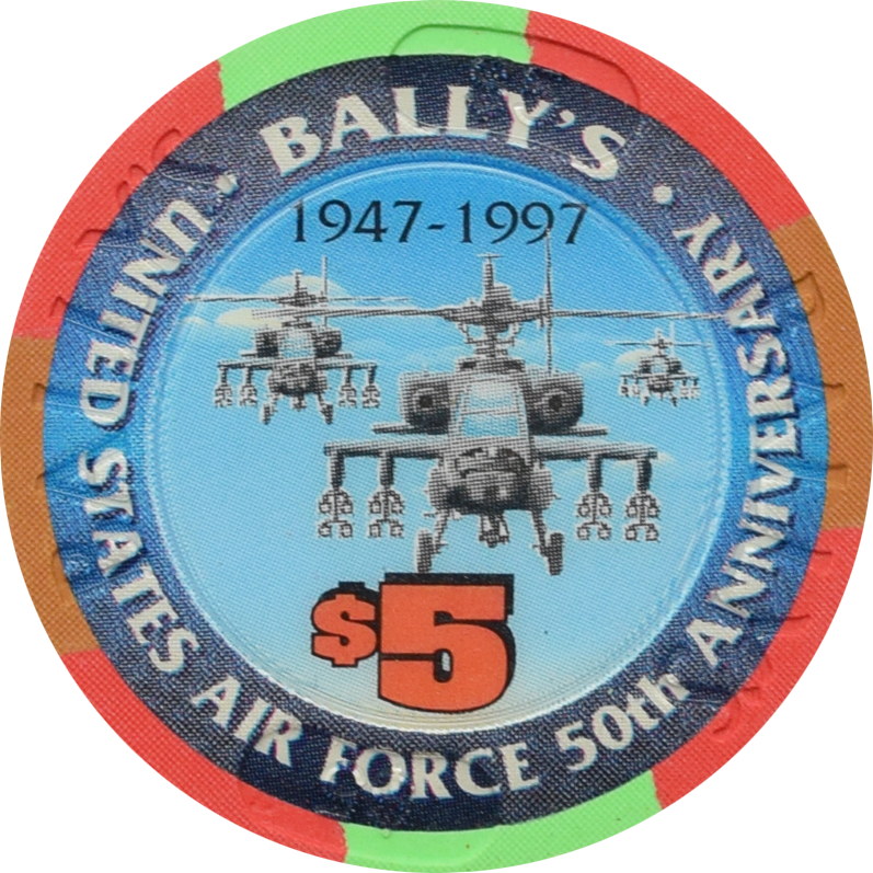 Bally's Casino Las Vegas Nevada $5 Apache Helicopter Chip 1997