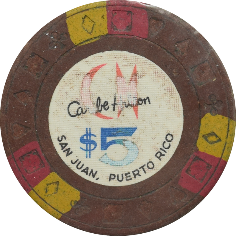 Caribe Hilton Casino San Juan Puerto Rico $5 Ewing 3 Rd/Mu Edge Spots Chip