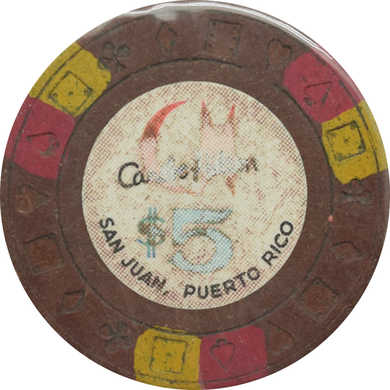 Caribe Hilton Casino San Juan Puerto Rico $5 Ewing 3 Rd/Mu Edge Spots Chip