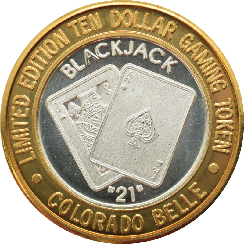 Colorado Belle Casino Laughlin "Blackjack 21" $10 Silver Strike .999 Fine Silver 1996