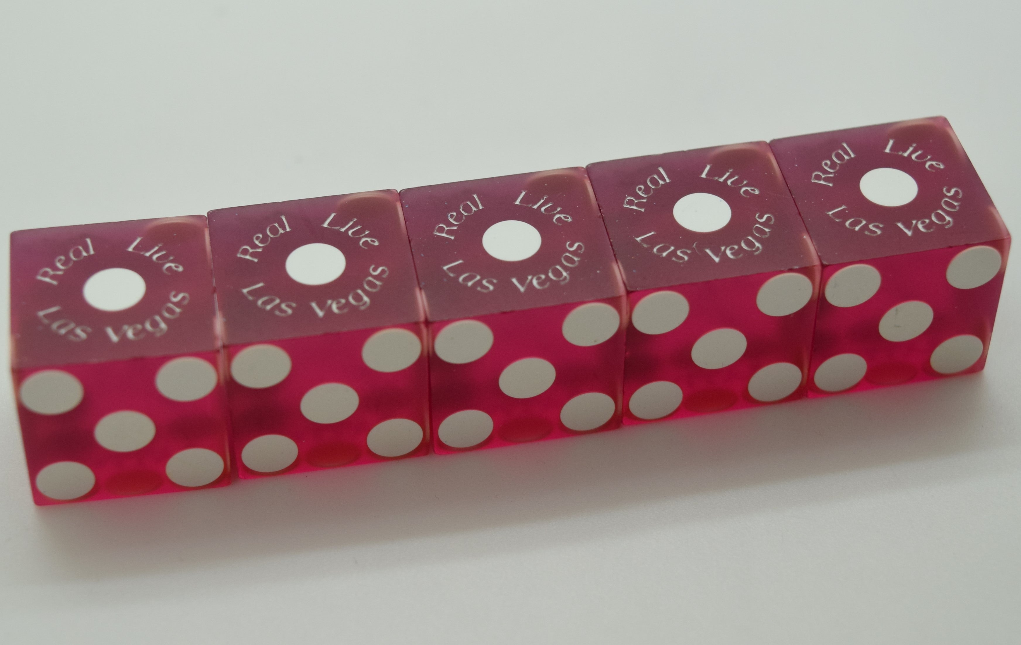 Bally's Casino Stick of 5 Used Matching Purple Jubilee Dancer Dice Las Vegas Nevada