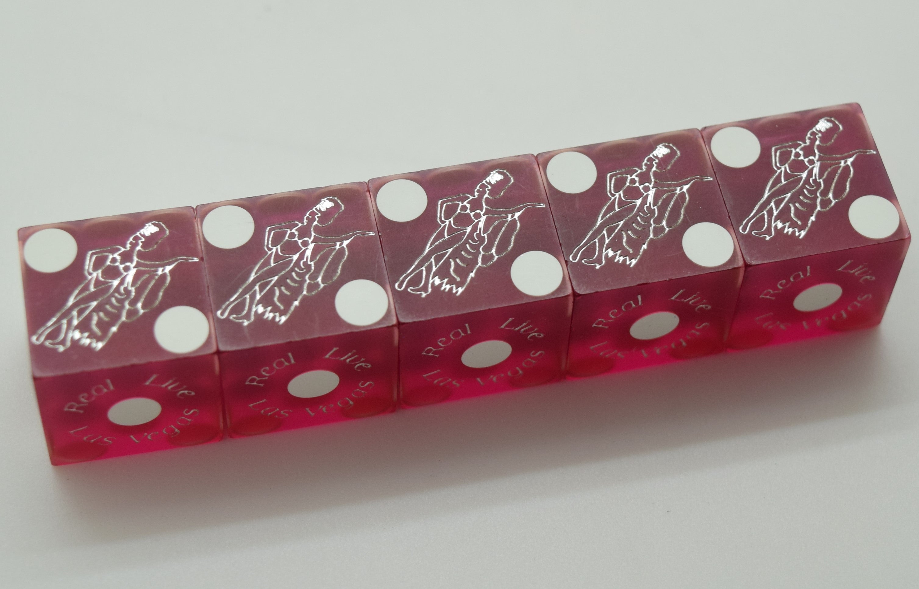 Bally's Casino Stick of 5 Used Matching Purple Jubilee Dancer Dice Las Vegas Nevada