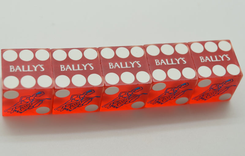 Ballys Casino Stick of 5 Used Matching Red Dice Las Vegas Nevada