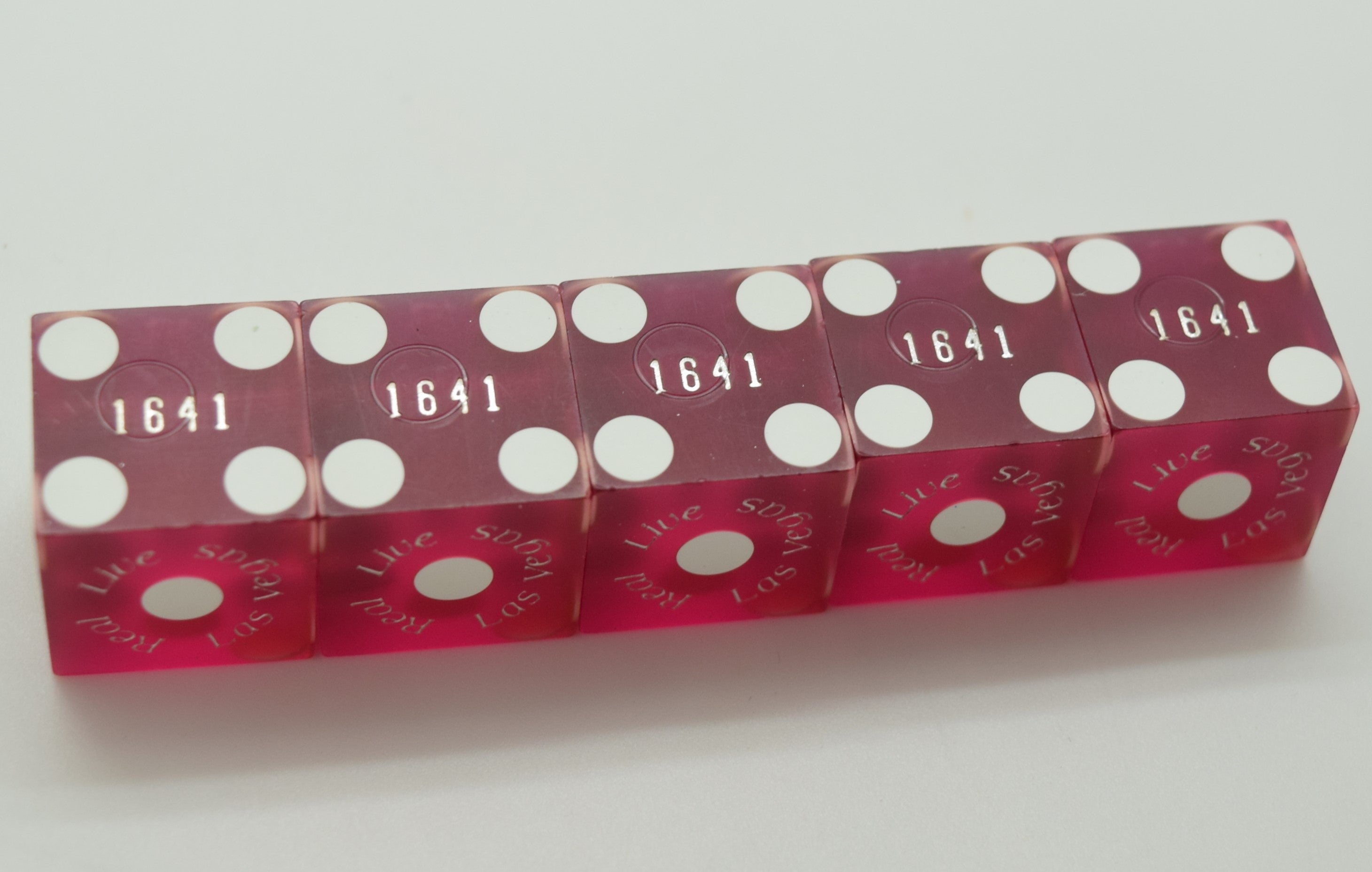 Bally's Casino Stick of 5 Used Matching Purple Jubilee Dancer Dice Las Vegas Nevada