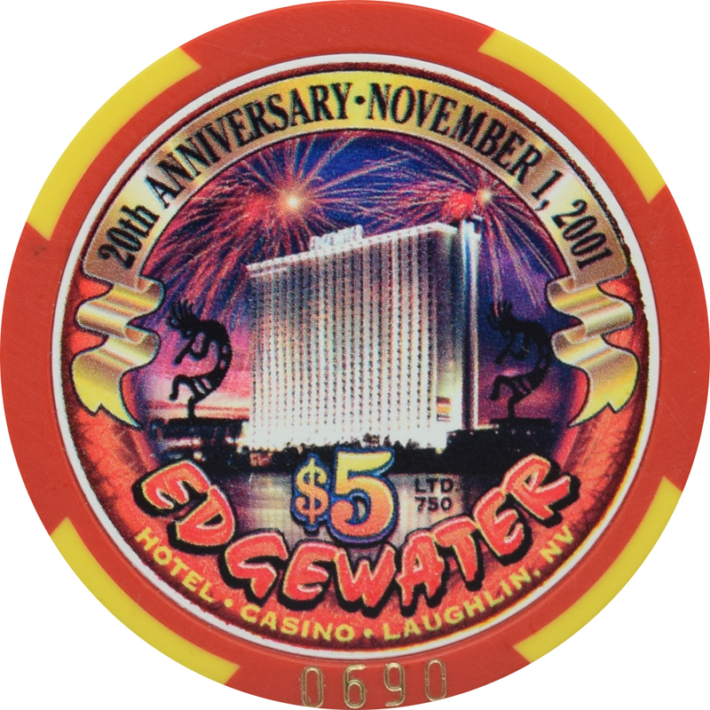 Edgewater Casino Laughlin Nevada $5 20th Anniversary Chip 2001