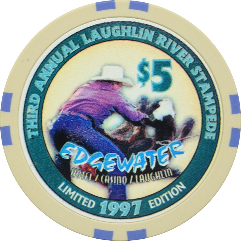 Edgewater Casino Laughlin Nevada $5 Third Annual PRCA Laughlin River Stampede Chip 1997