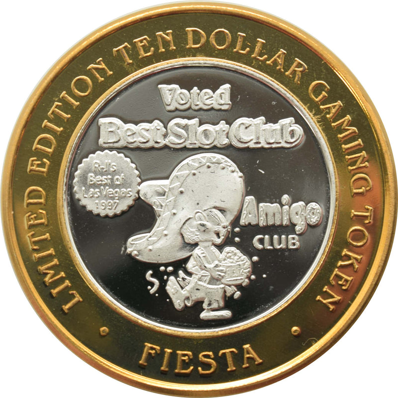 Fiesta Rancho Casino Las Vegas "Voted Best Slot Club, Amigo Club" $10 Silver Strike .999 Fine Silver 1999