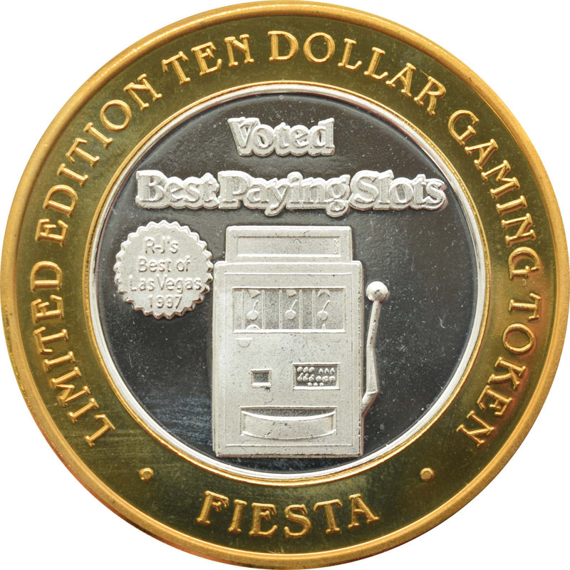 Fiesta Rancho Casino Las Vegas "Voted Best Paying Slots" $10 Silver Strike .999 Fine Silver 1998