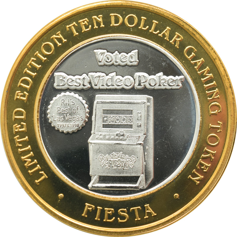 Fiesta Rancho Casino Las Vegas "Voted Best Video Poker" $10 Silver Strike .999 Fine Silver 1999