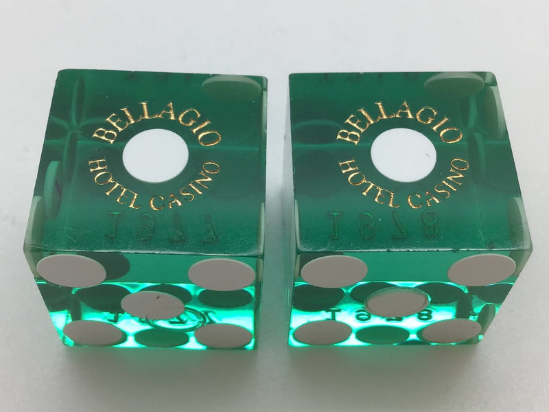 Bellagio Casino Las Vegas Green Matching Numbers Dice Pair
