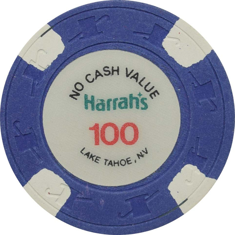 Harrah's Casino Lake Tahoe Nevada $100 Navy No Cash Value Chip 1980s