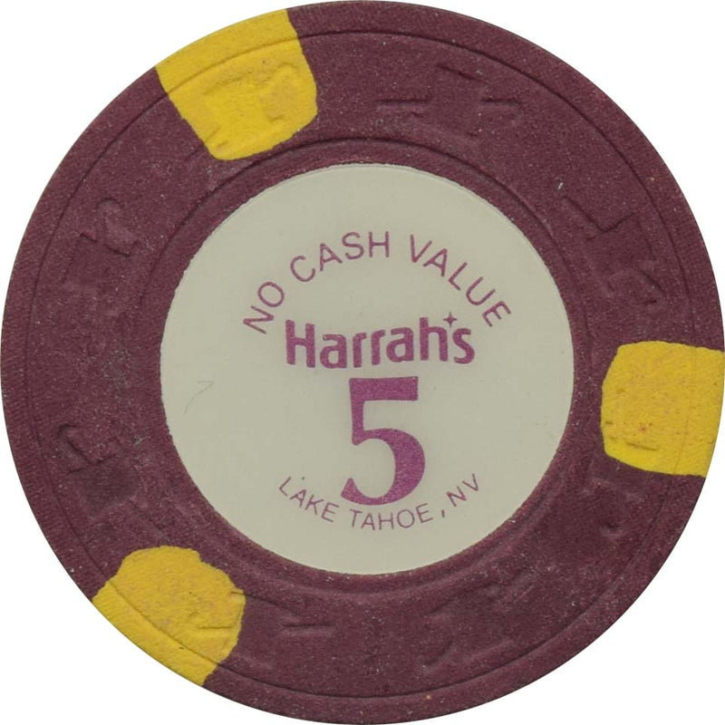Harrah's Casino Lake Tahoe Nevada $5 Dark-Purple No Cash Value Chip 1980s