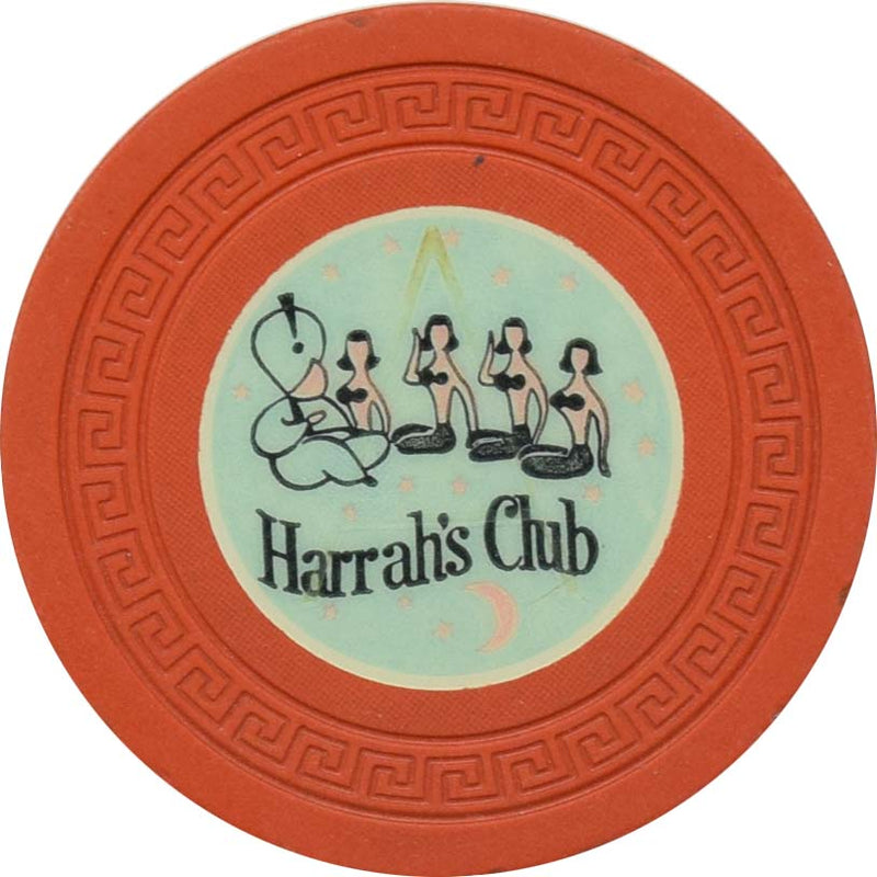 Harrah's Casino Reno & Lake Tahoe Nevada Orange Lt Blue Inlay Roulette Chip 1956