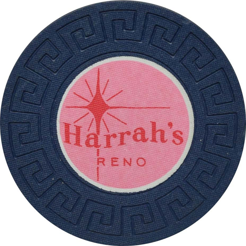 Harrah's Casino Reno Nevada Blue Pink Inlay LgKey Roulette Chip 1963
