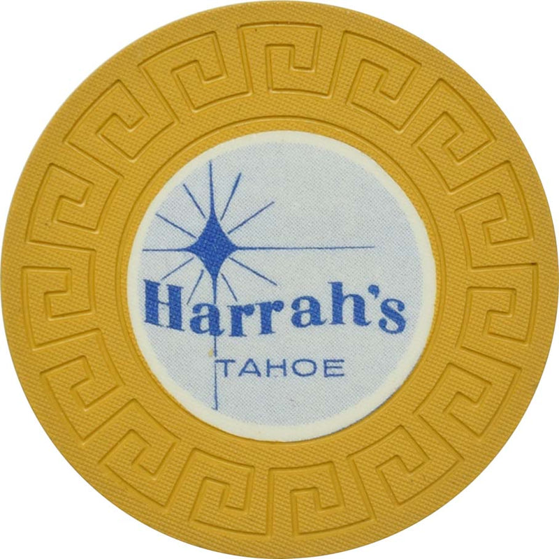 Harrah's Casino Lake Tahoe Nevada Yellow Blue Inlay LgKey Roulette Chip 1966