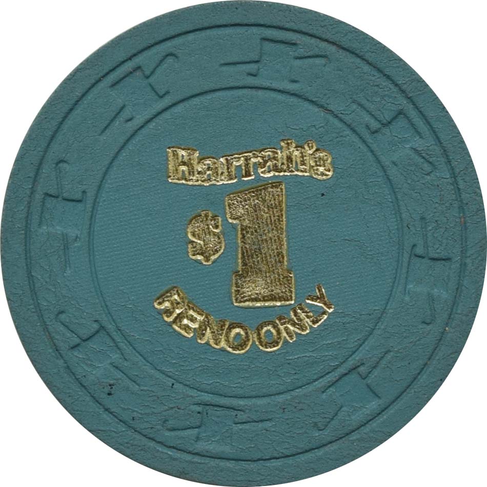 Harrah's Casino Reno Nevada $1 Blue-Gray Chip 1980s