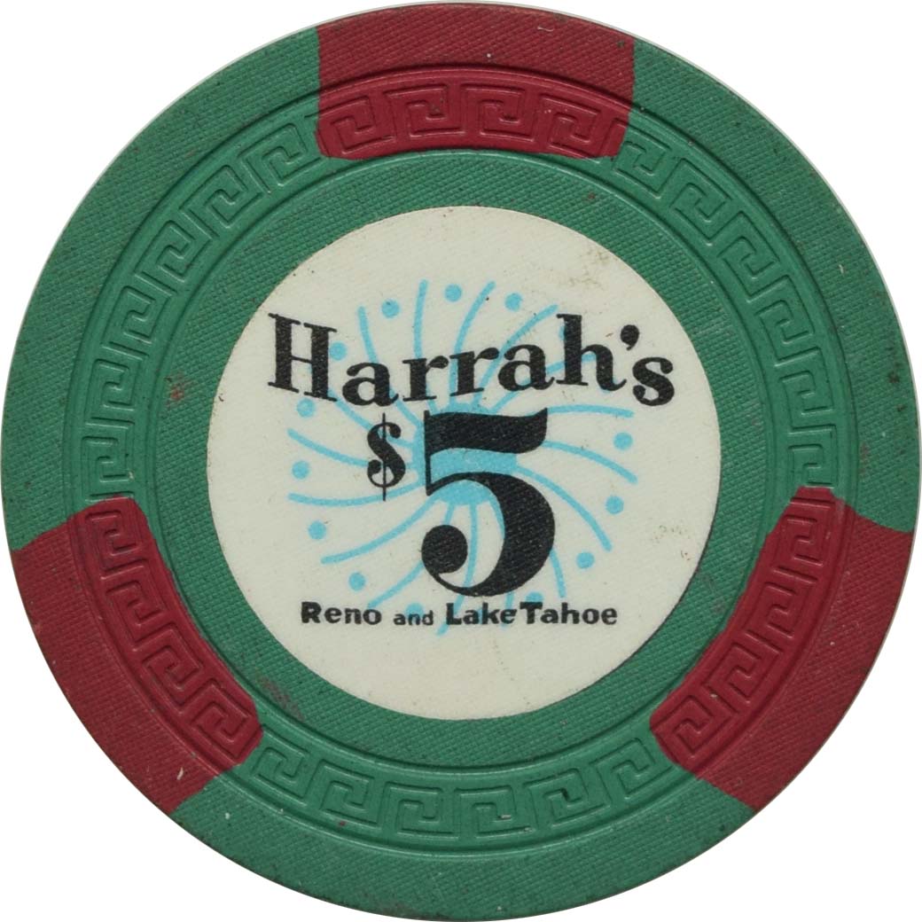 Harrah's Casino Reno & Lake Tahoe Nevada $5 Green SmKey Chip 1960s