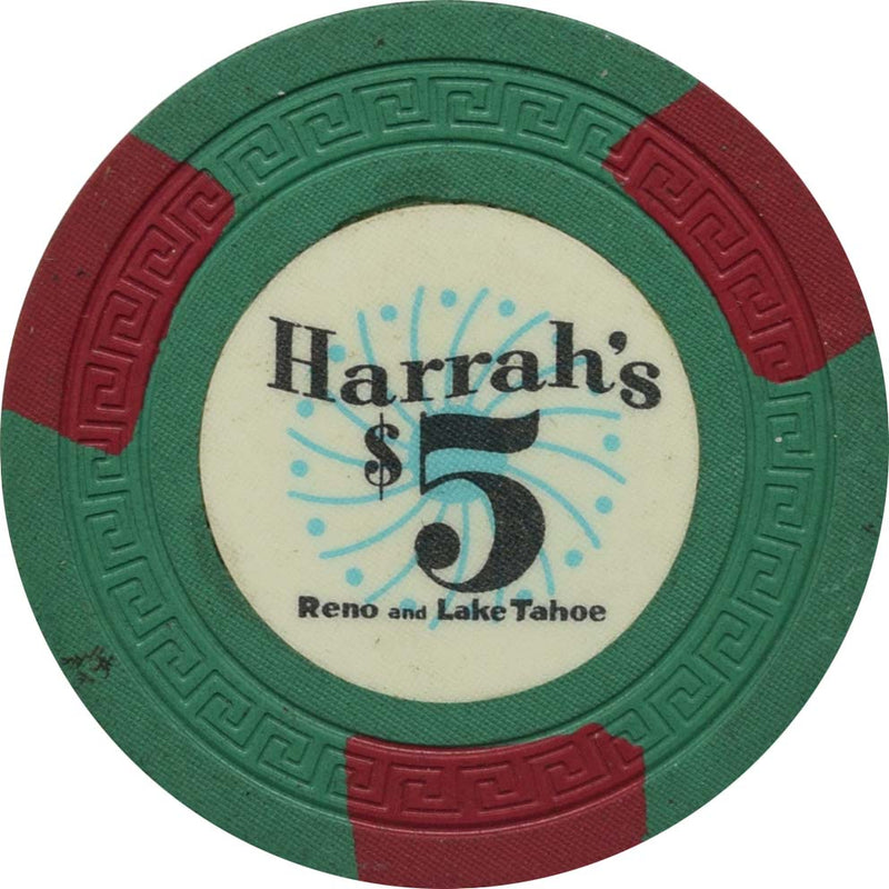 Harrah's Casino Reno & Lake Tahoe Nevada $5 Green SmKey Chip 1960s