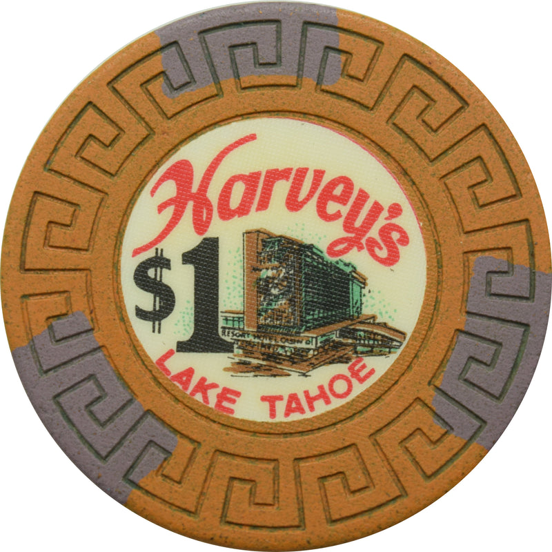 Harvey's Casino Lake Tahoe Nevada $1 Tan/Brown Inlay Chip 1964