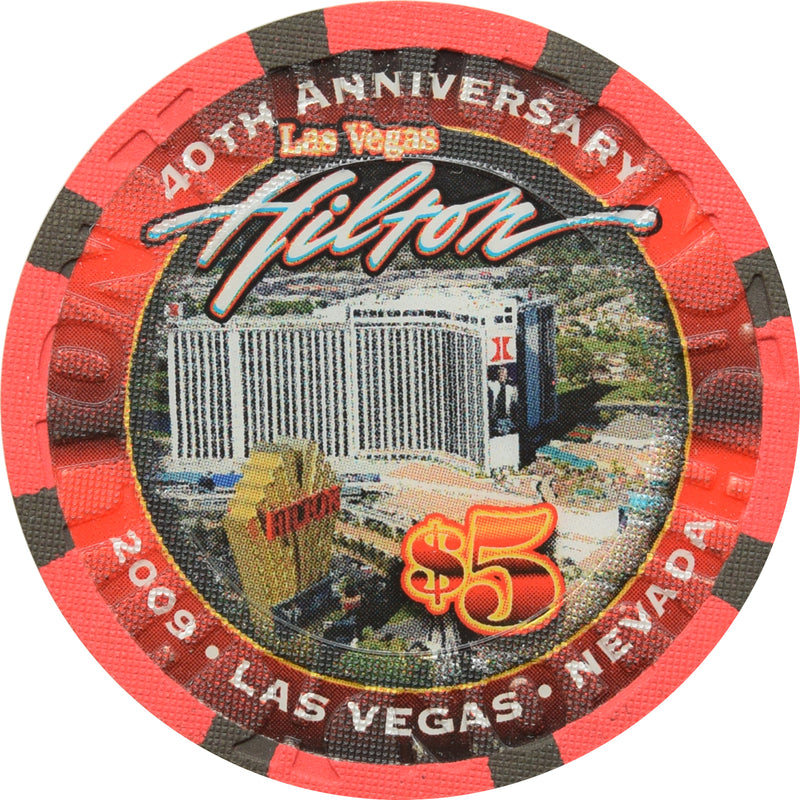 Las Vegas Hilton Casino Las Vegas Nevada $5 40th Anniversary With Elvis Sign Chip 2009