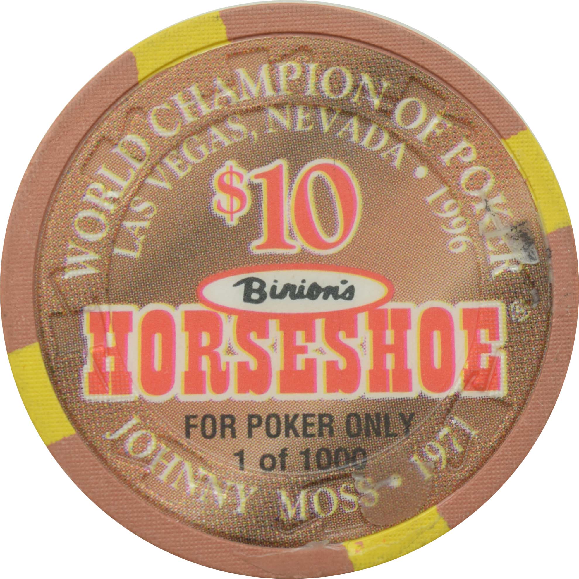 Horseshoe Club Casino Las Vegas Nevada $10 Johnny Moss Chip 1996 #2