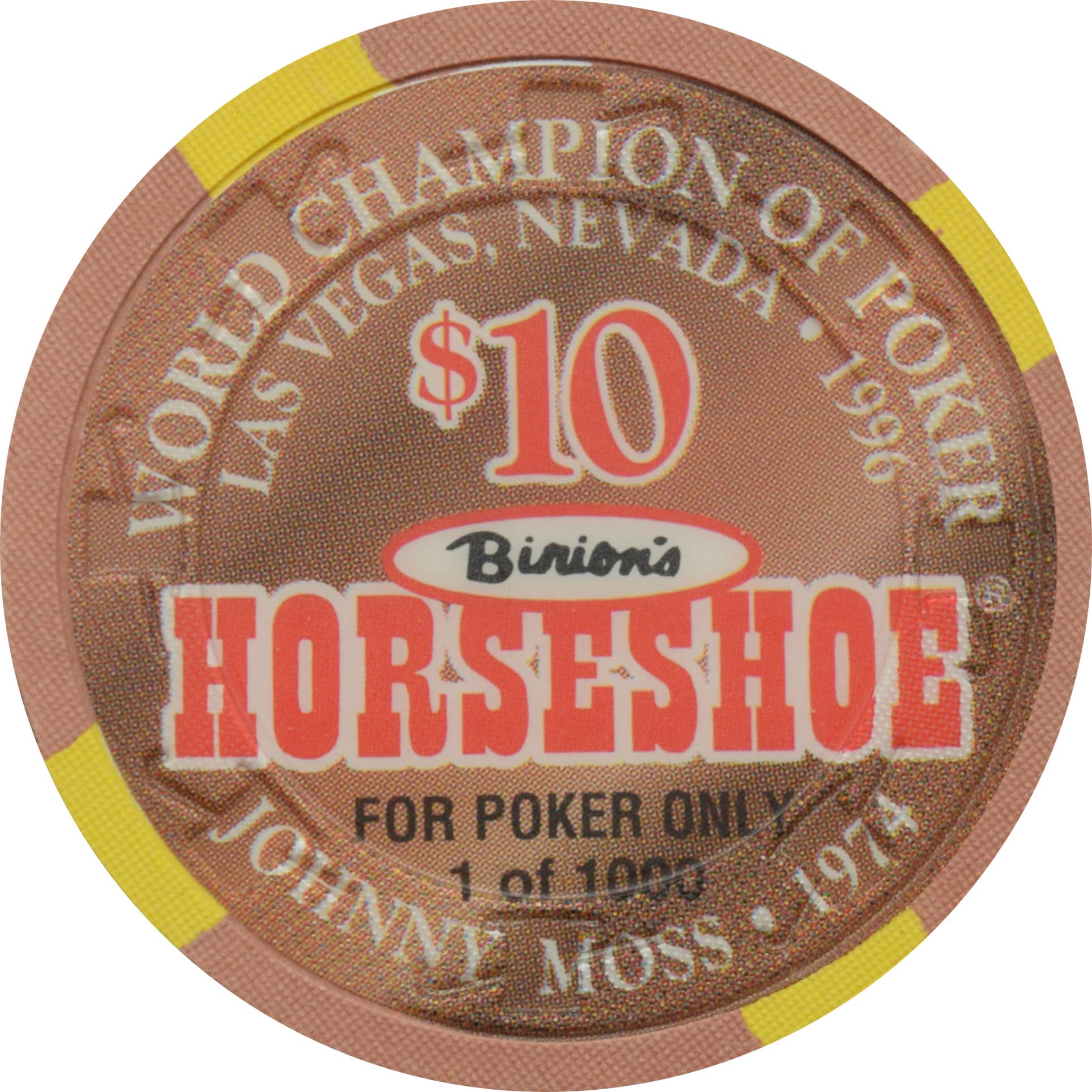 Horseshoe Club Casino Las Vegas Nevada $10 Johnny Moss Chip 1996 #4