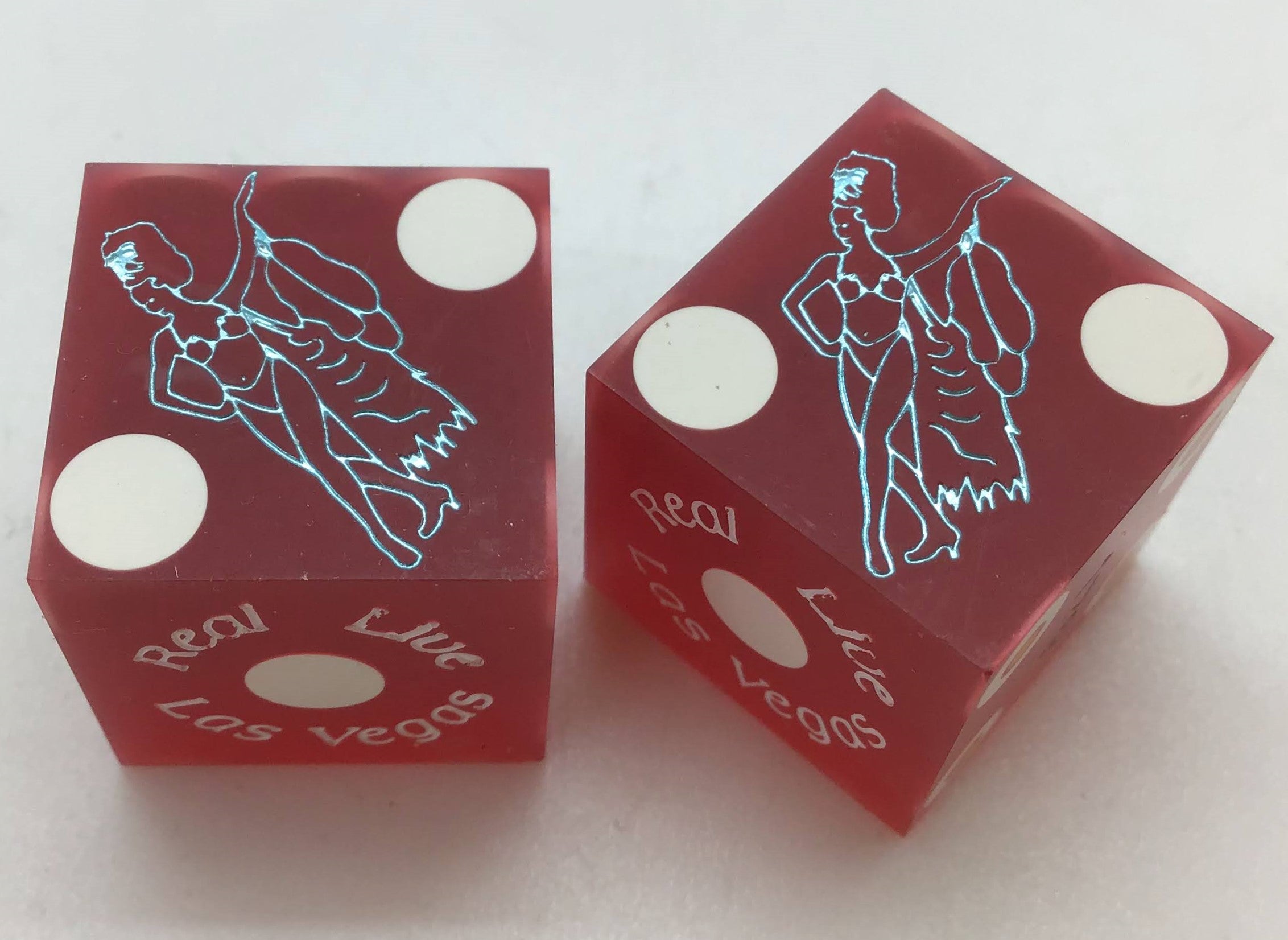 Bally's Casino Las Vegas Sanded Red Jubilee Dancer Dice Pair Matching Logo