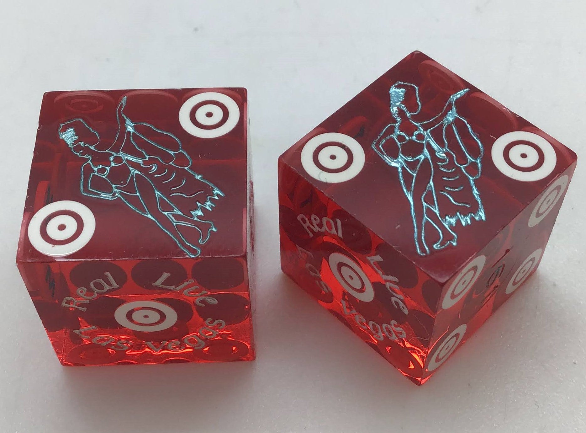 Bally's Casino Las Vegas Polished Red Jubilee Dancer Dice Pair Matching Logo
