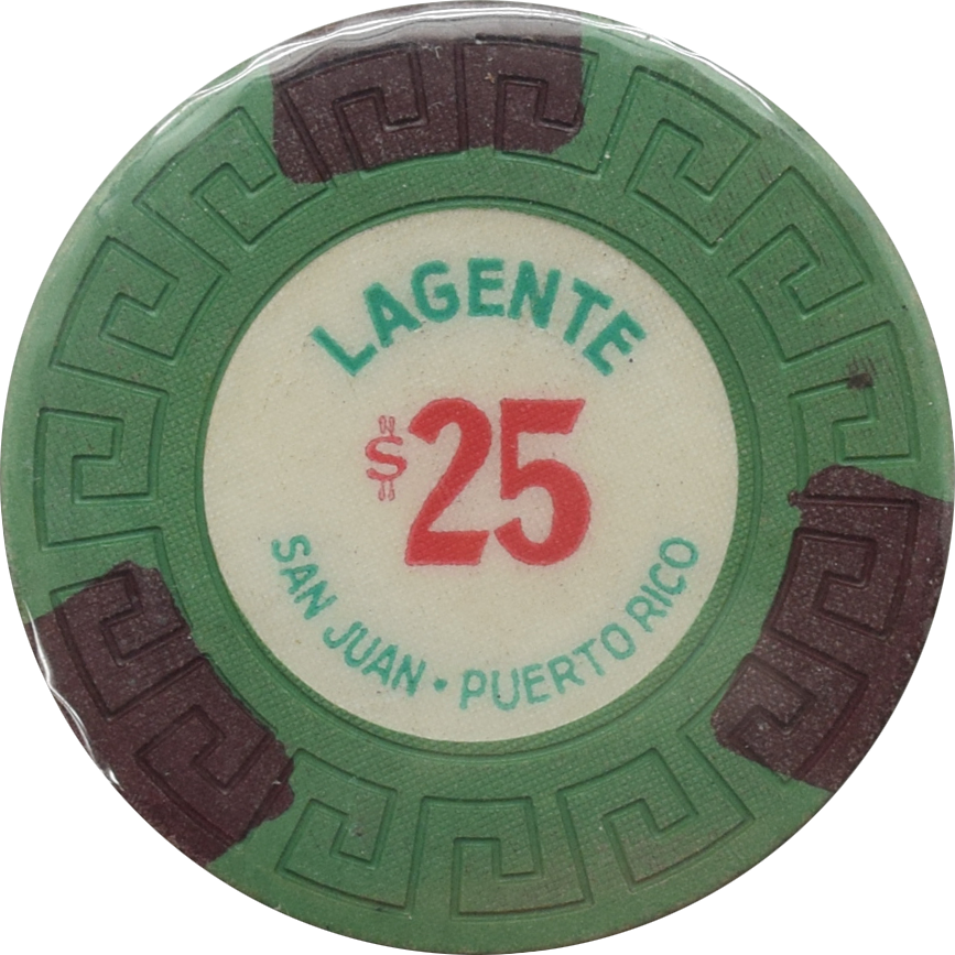 Lagente (Borinquen) Casino San Juan Puerto Rico $25 (3 Brown Edge Spots) Chip