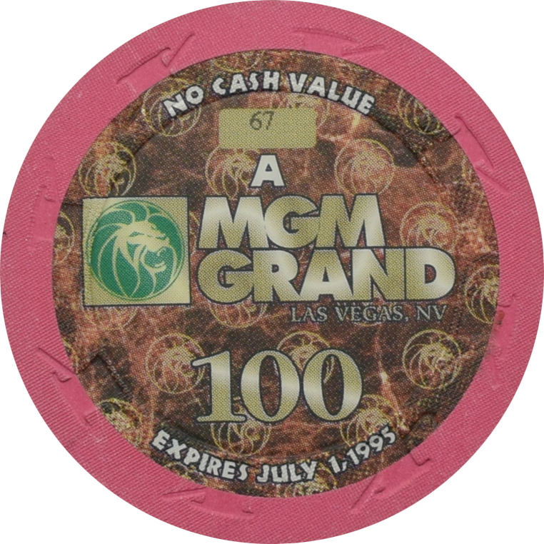 MGM Grand Casino Las Vegas Nevada $100 No Cash Value 43mm Chip 1995
