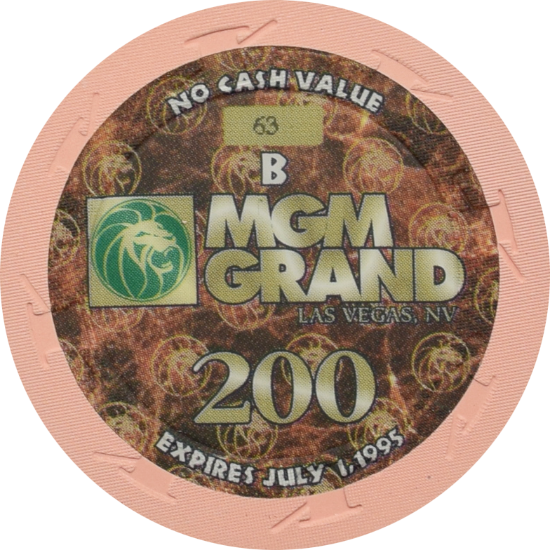 MGM Grand Casino Las Vegas Nevada $200 No Cash Value 43mm Chip 1995