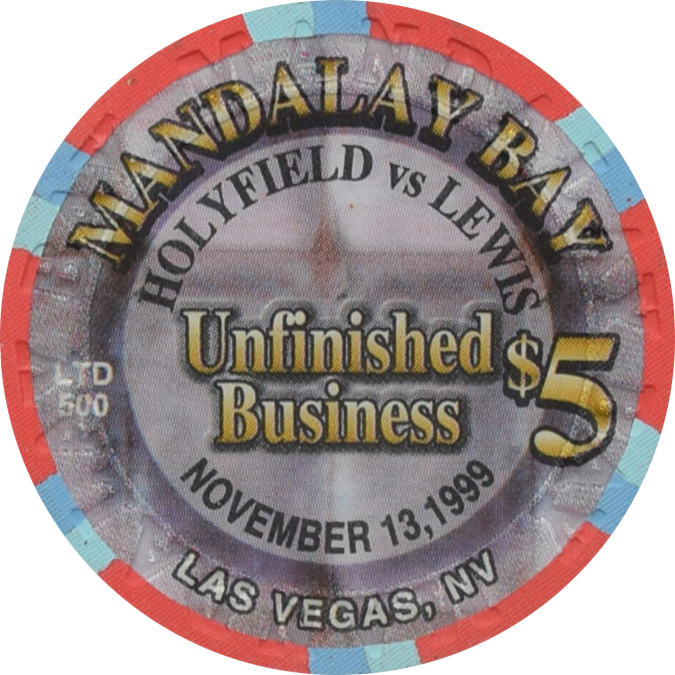 Mandalay Bay Casino Las Vegas Nevada $5 Holyfield vs Lewis Don King Fight Chip 1999