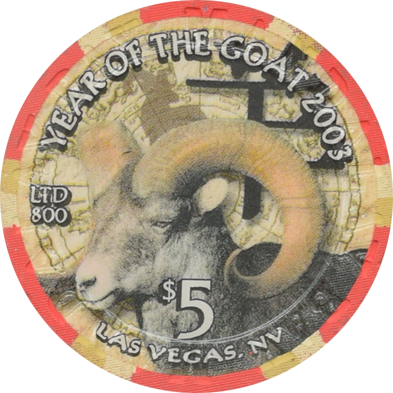 Mandalay Bay Casino Las Vegas Nevada $5 Year of the Ram Chip 2003