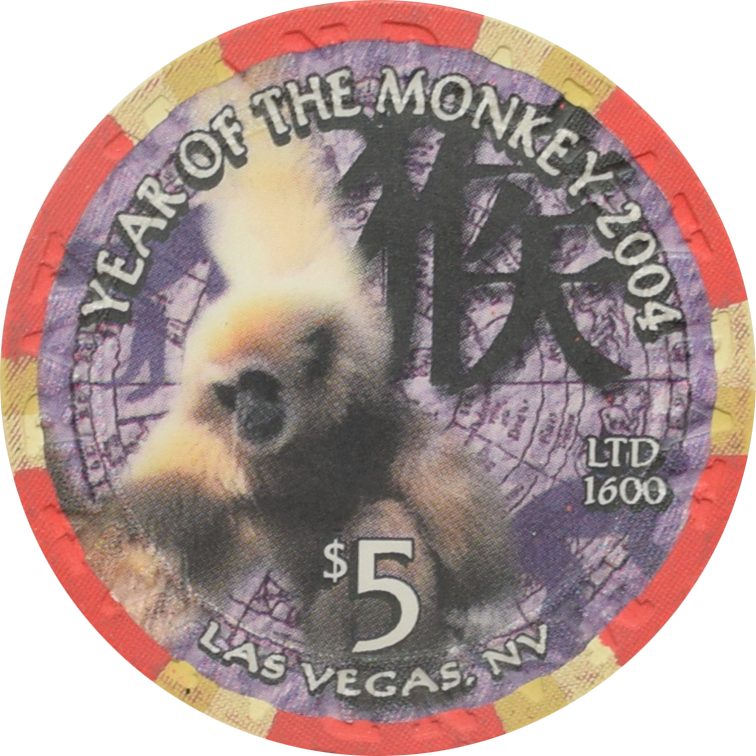 Mandalay Bay Casino Las Vegas Nevada $5 Year of the Monkey Chip 2004