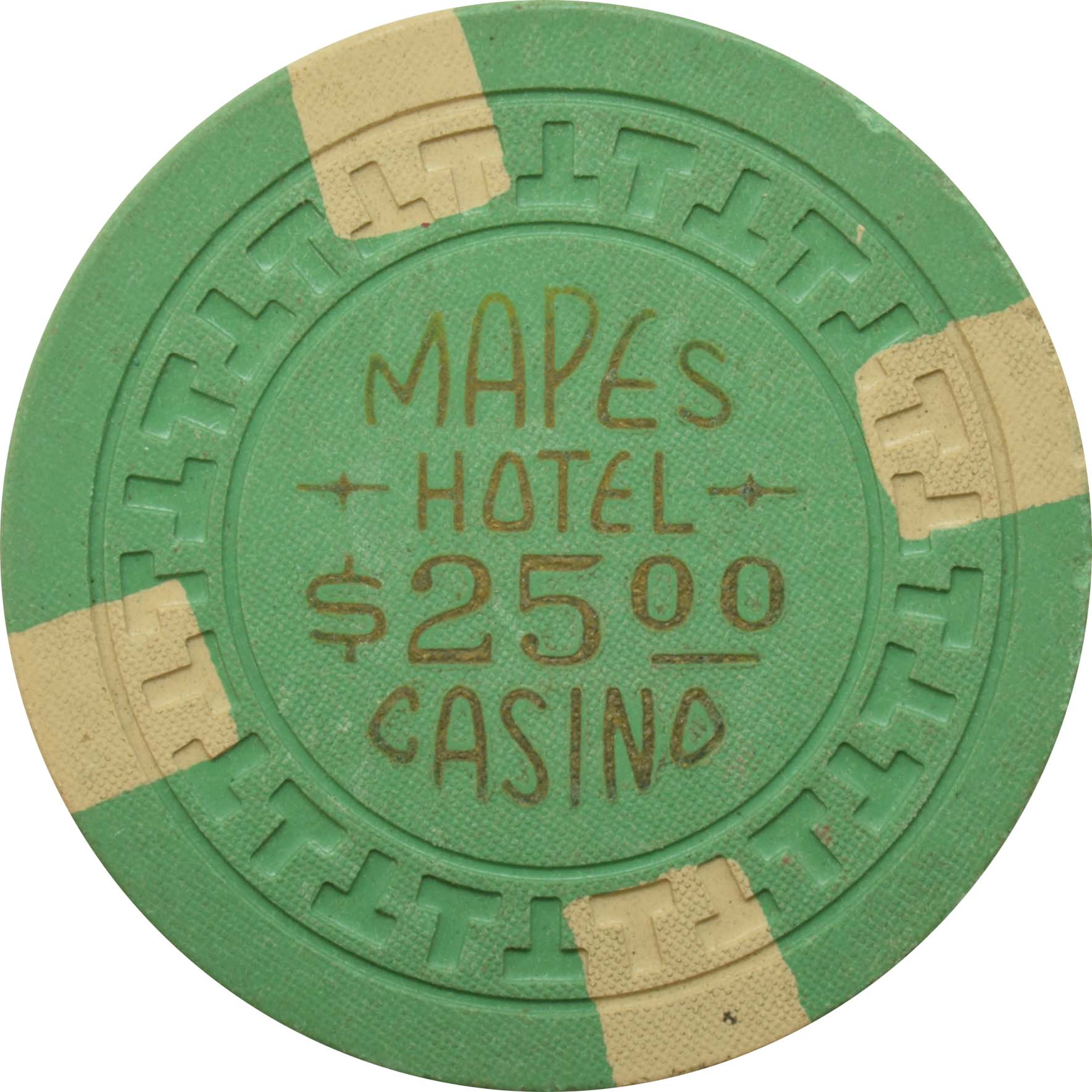 Mapes Casino Reno Nevada $25 Chip Green, T 1950s