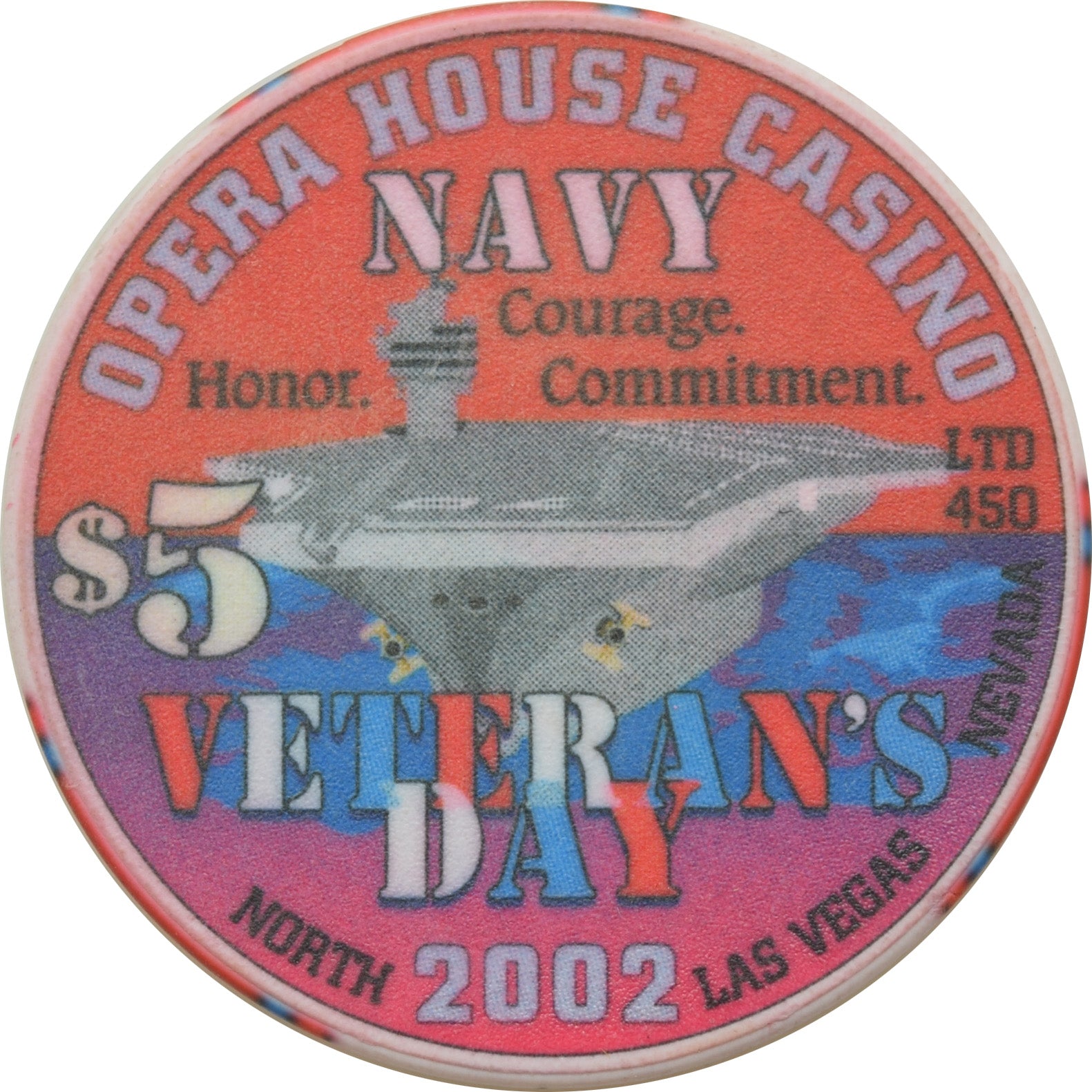 Opera House Casino N. Las Vegas Nevada $5 Chip Veteran's Day 2002 (Navy)