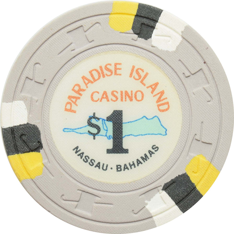 Paradise Island Casino Paradise Island Bahamas $1 Chip (3 White/Black/Yellow Edgespots)